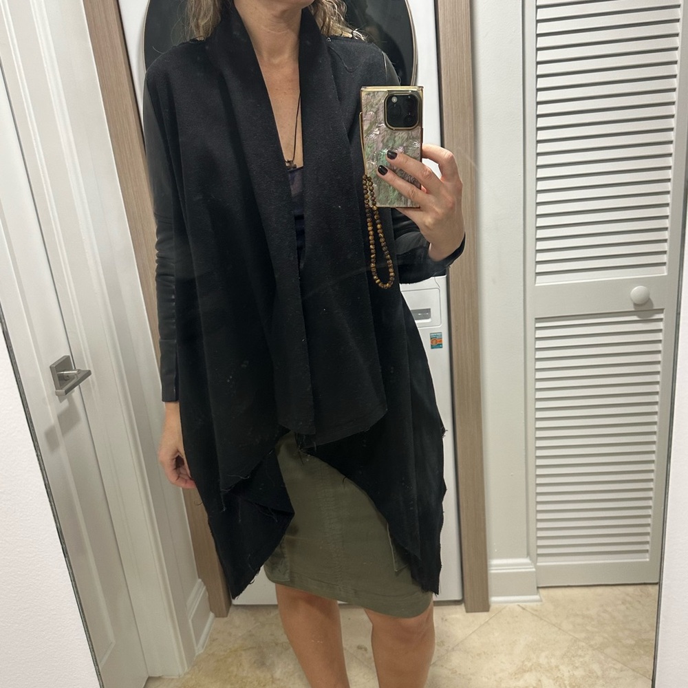 Helmut Lang Women's Wool And Leather Mix Coat - Black